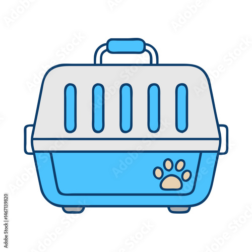 Blue and gray pet carrier for cats and dogs portable travel kennel with paw print design vector