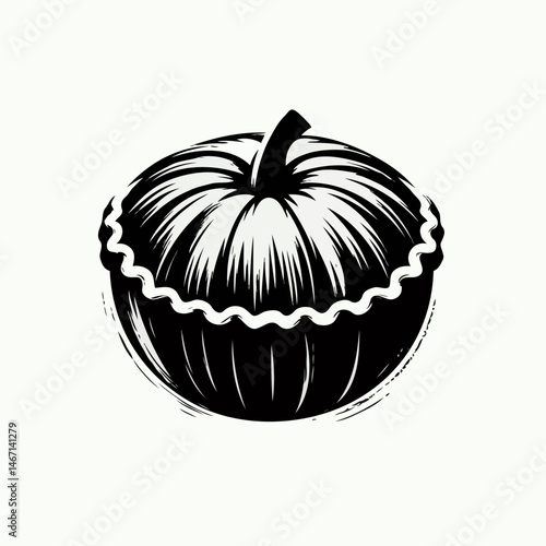 Pumpkin pie icon in stylized black sketch