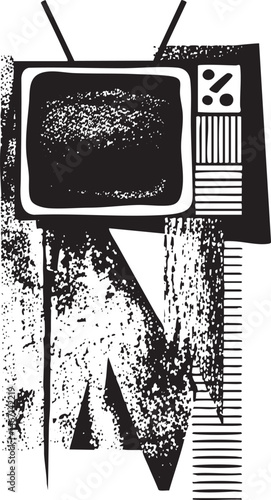 A vintage television emits a static against a textured background.