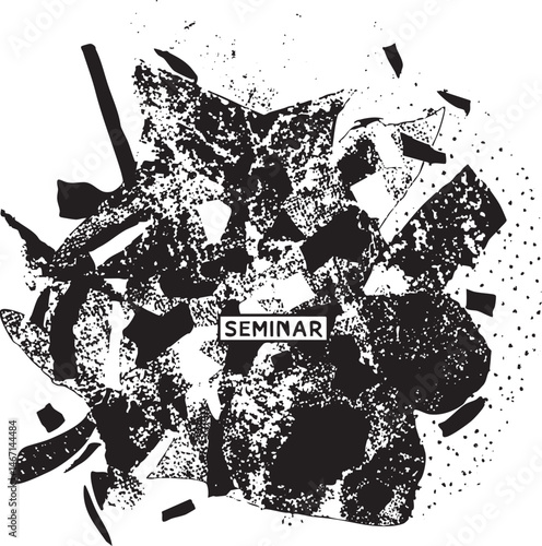 Fragmented shapes form a stylized seminar .