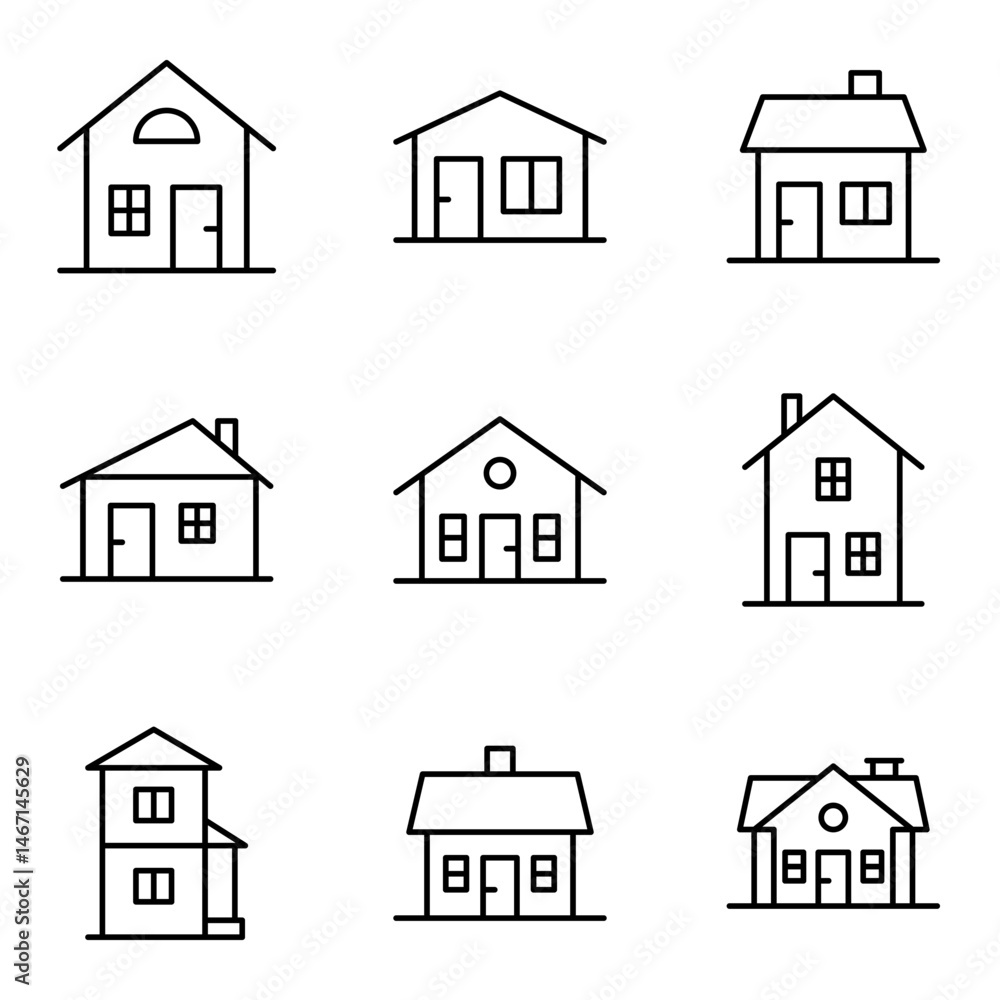 Set of residential buildings and homes. Set of residential buildings and homes.