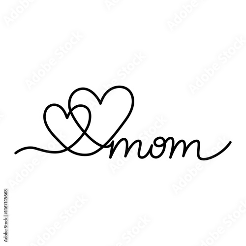 Continuous line art forms two connected hearts, symbolizing love for mom. vector illustration