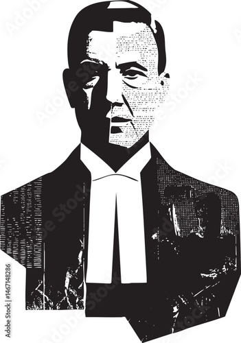 A distinguished man in a formal suit gazes intently with a serious expression.