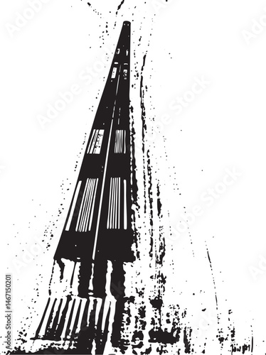 A stark fragmented airplane wing dominates a textured background.