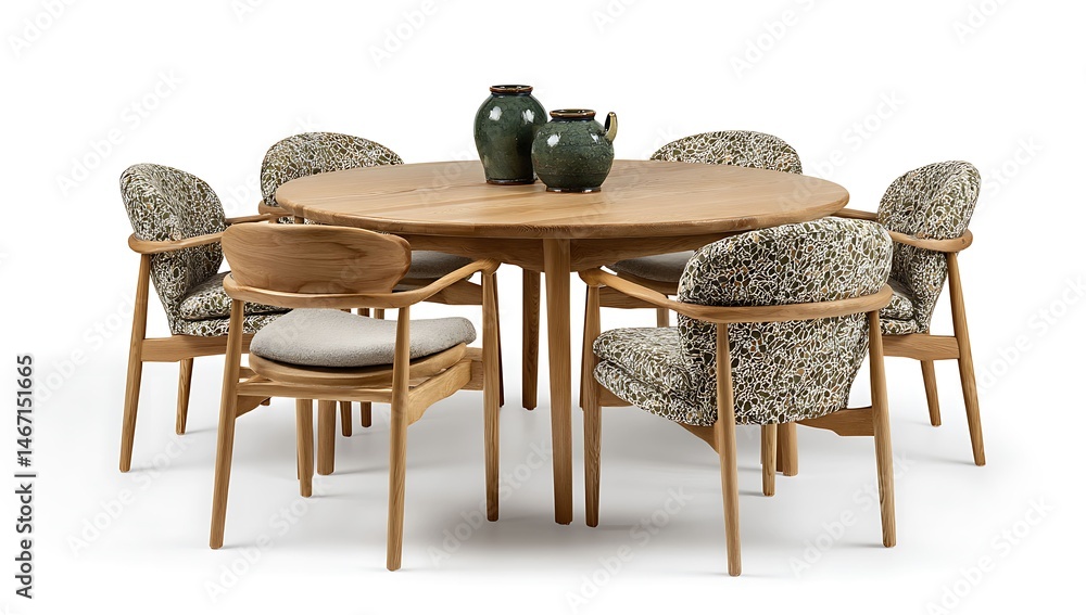 Elegant Oak Round Dining Table with Four Chairs Modern Home Setting Cozy Atmosphere Stylish Furniture Arrangement