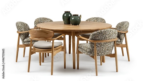 Obraz na płótnie Elegant Oak Round Dining Table with Four Chairs Modern Home Setting Cozy Atmosphere Stylish Furniture Arrangement w salonie