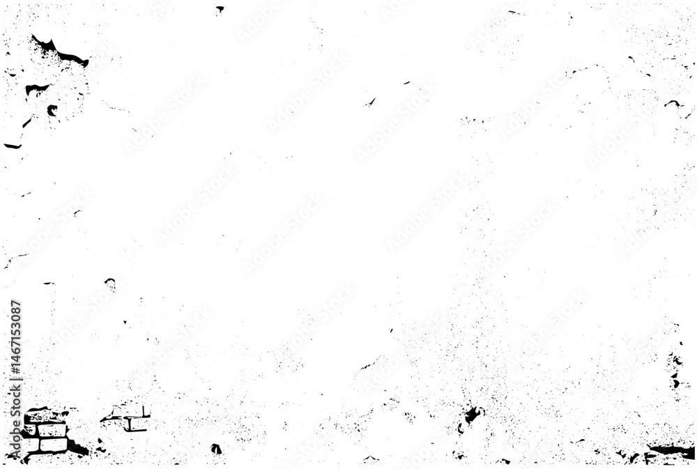 Obraz premium Black and white distressed texture with visible brick fragments and grunge effect