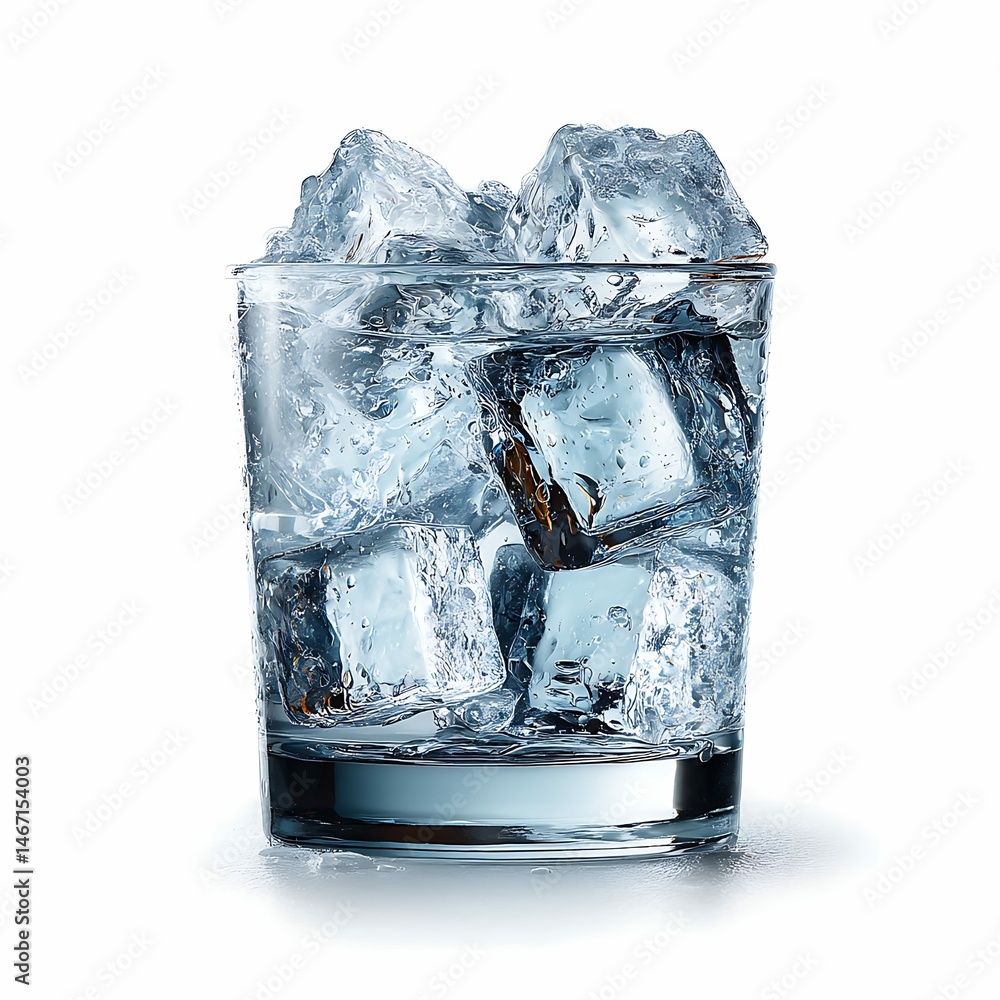 Refreshing Glass of Ice Cubes Isolated on White Background Still Life Photography Minimalist Aesthetic