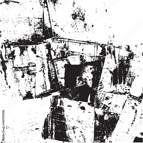 A weathered abstract architectural structure dominates the .