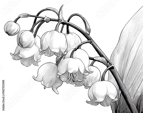 Obraz na płótnie Delicate Lily of the Valley Flower Line Art Botanical Illustration White Color Palette Nature Theme Elegant View w salonie