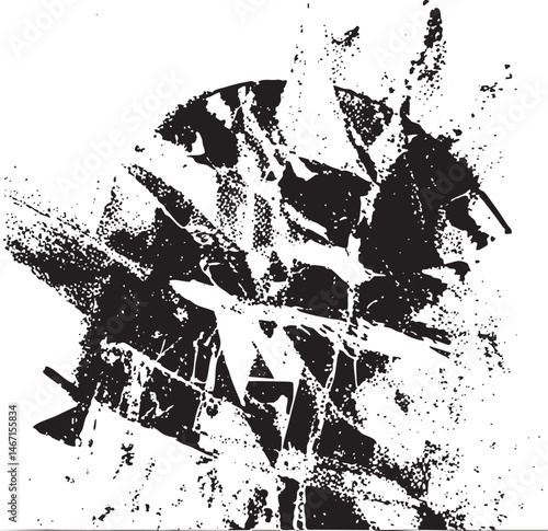 A shattered abstract flower form dominates the with fragmented edges.