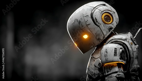 Obraz na płótnie Futuristic Robot with Glowing Eyes Urban Landscape Digital Art Night Scene Close-Up Sci-Fi Concept w salonie