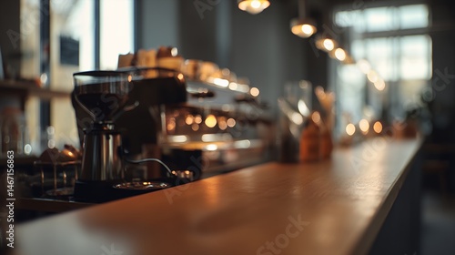カフェのカウンターとコーヒーマシンの風景