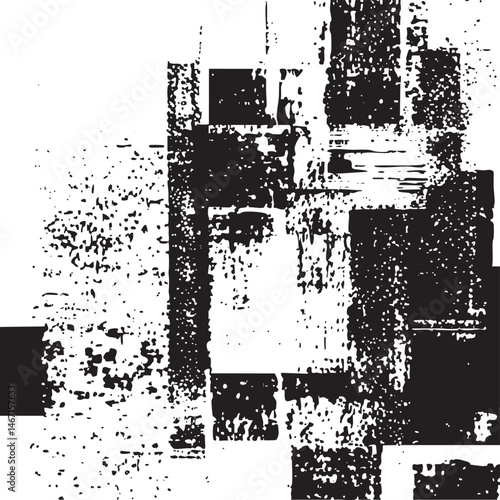 Distorted geometric shapes overlap and blend in a monochrome composition.