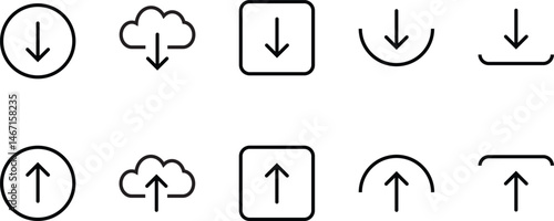 Download and upload icon set. Cloud download upload symbol