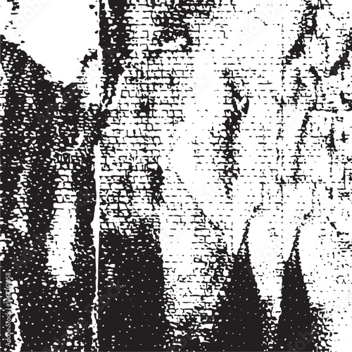A grayscale portrait shows a figure partially obscured by textured distortion.