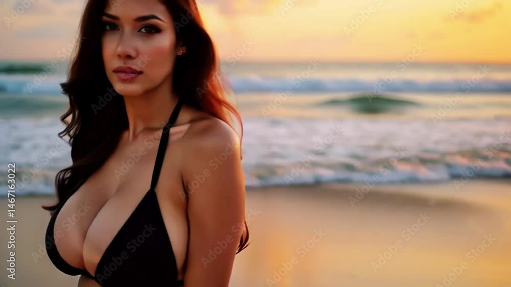 Woman Gazing at the Sunset: A captivating image of a woman standing at the edge of the beach, her gaze fixed on the stunning orange and purple hues of the setting sun. Woman Gazing at the Sunset: A captivating image of a woman standing at the edge of the beach, her gaze fixed on the stunning orange and purple hues of the setting sun.