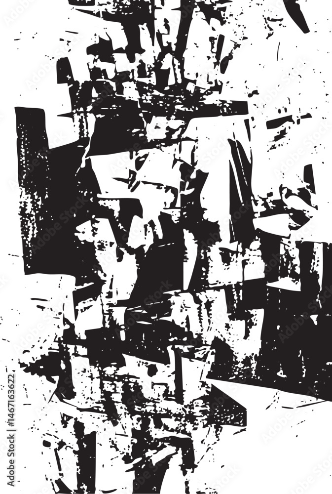 Fototapeta premium Fragmented black and white shapes create a dynamic abstract composition.