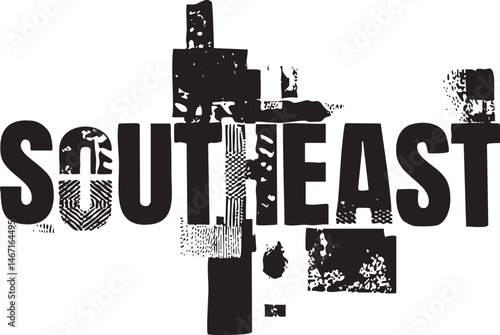 Large stylized letters spell out ‘Southeast’ amidst a fragmented cityscape.