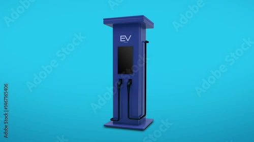 3D Vehicle EV charger station with charger standby digital message display looping animation.