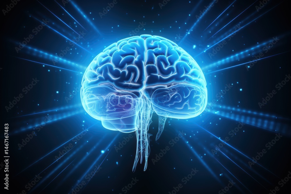 Human Brain Power Neural Network Glowing Blue Energy Mind Intelligence Data Technology Abstract Human Brain Power Neural Network Glowing Blue Energy Mind Intelligence Data Technology Abstract
