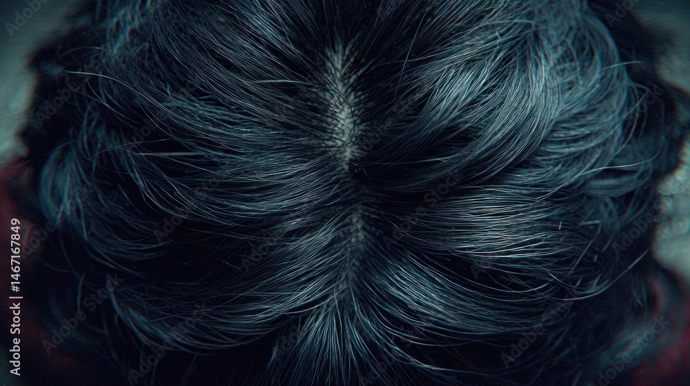 Obraz premium Overhead shot of dark, wavy human hair texture