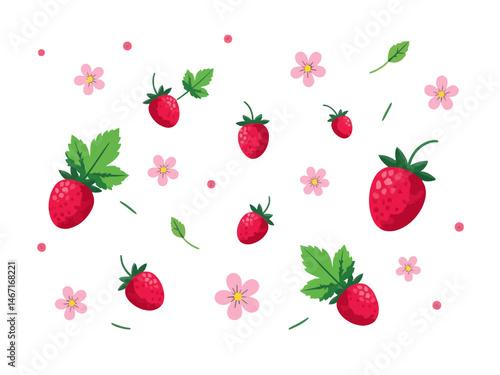  Ripe raspberries and flowers in air on white background
