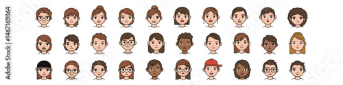 Set of male and female avatar icons. Vector flat illustrations of diverse user profile pictures. Perfect for websites, mobile apps, social media, and presentations.