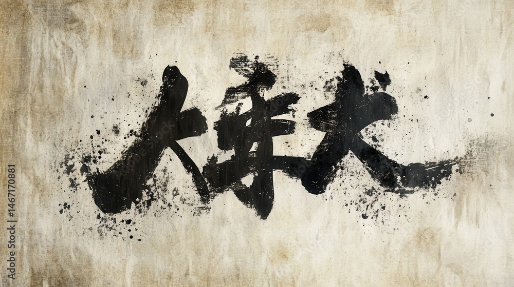 Obraz premium Hand-drawn Japanese Calligraphy with Expressive Strokes in Low Resolution