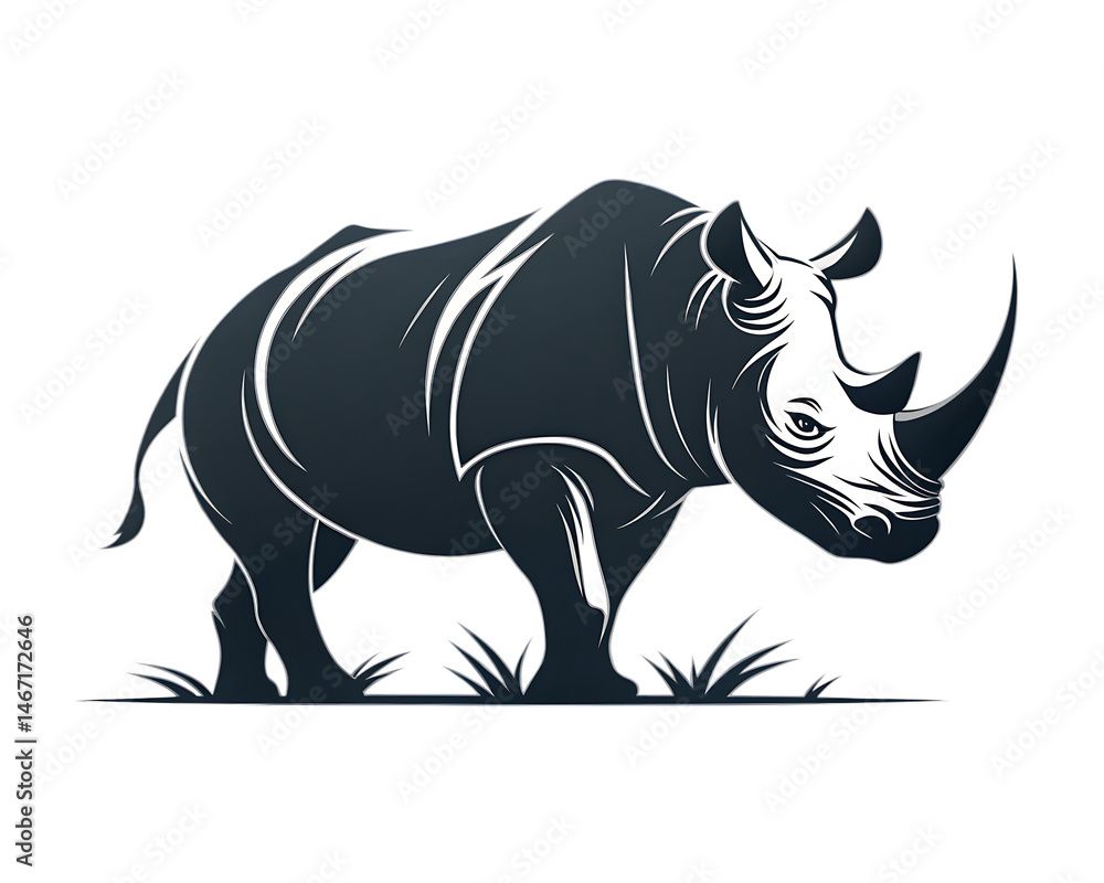 A clean and minimalist depiction of a rhino silhouette set against a crisp white background.
A clean and minimalist depiction of a rhino silhouette set against a crisp white background.