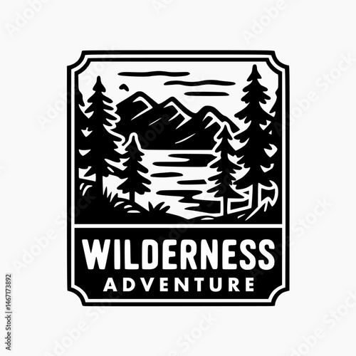 Black and white vector logo of adventure, bushcraft, hiking, wilderness