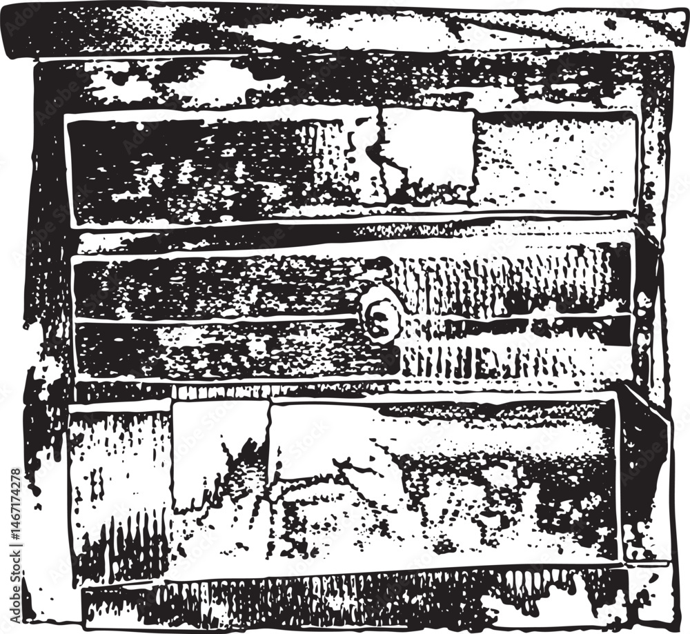 A weathered wooden crate rests on a textured surface. A weathered wooden crate rests on a textured surface.