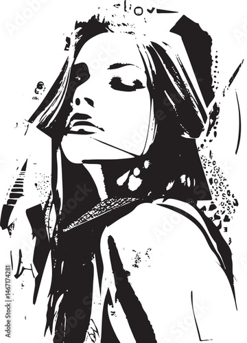 A woman gazes upwards with a contemplative expression.