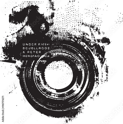 A black camera silhouette is partially obscured by textured distressed markings.