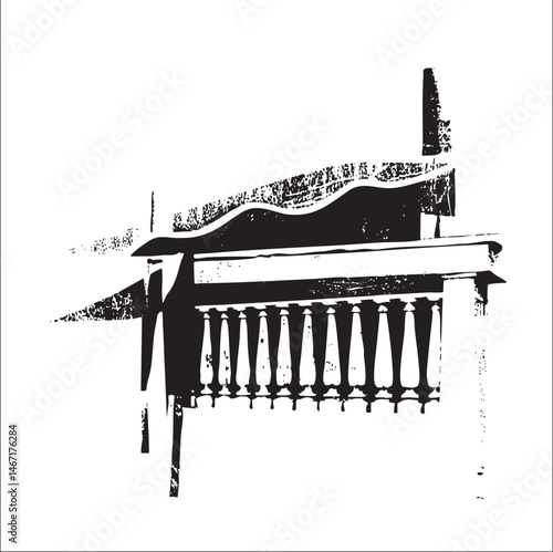 A stark elevated view of a dark bridge spanning a distant landscape.