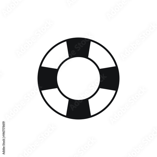 Lifebuoy.Sea recreation.Water sports swimming.Sailor symbol.Swimmer,summer,waves.Black icon on white background.Element to boat and ship.Instruction.Beach.Water maneuvers.