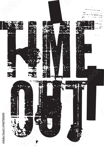 Bold stacked typography displays 'TIME OUT' and '08' in a stark black and white .