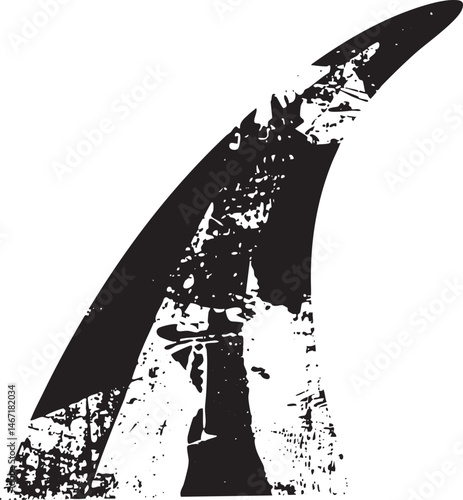 A stark broken arrow points upward against a textured white background.
