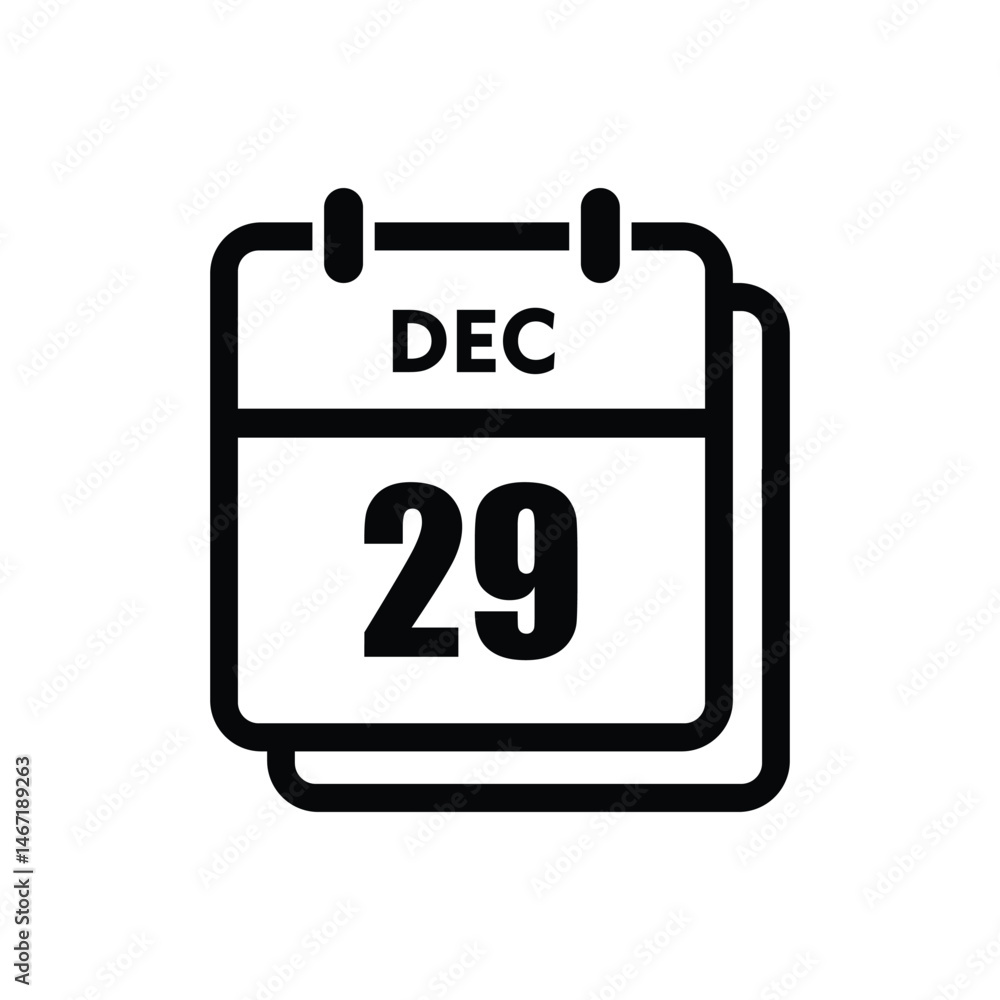 calender icon, 29 december icon with white background calender icon, 29 december icon with white background