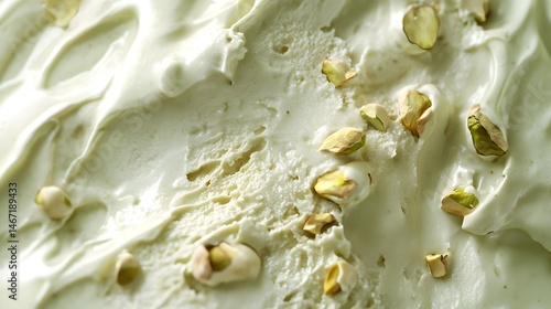 19. Close-up of a pistachio gelato scoop with pieces of pistachio nuts embedded, capturing the creamy texture