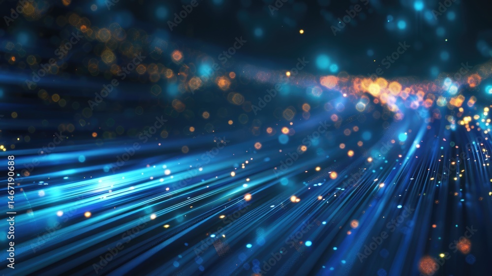 Fototapeta premium Abstract picture micro light sparkling particle represent data flow vivid flowing wave with high tech background, create digital effect scene perfect for energetic and fantasy wallpaper design. AIG53.