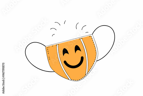 Mask with smiling face, flat illustration, concept of emotional well-being