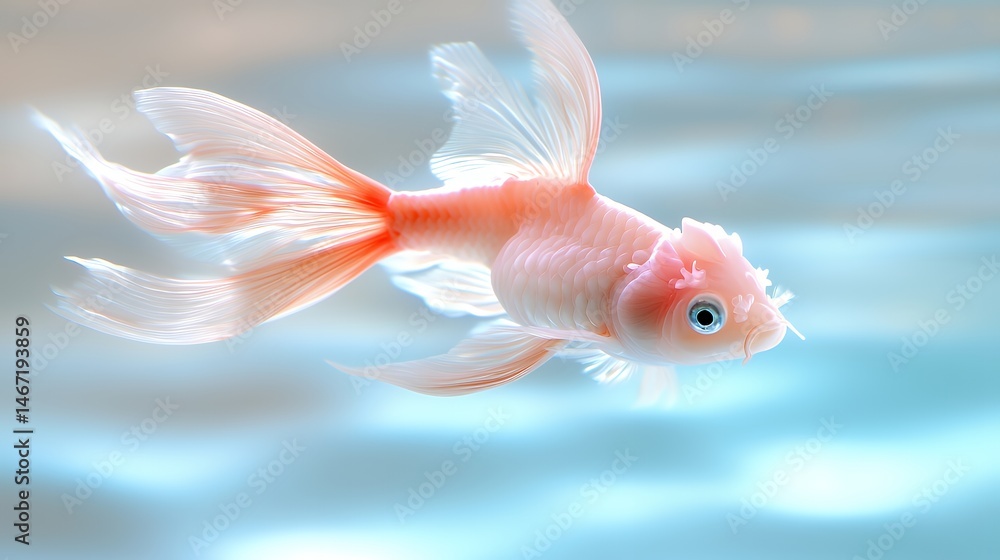 Fototapeta premium Swimming Goldfish in Water Tank with Flowing Fins