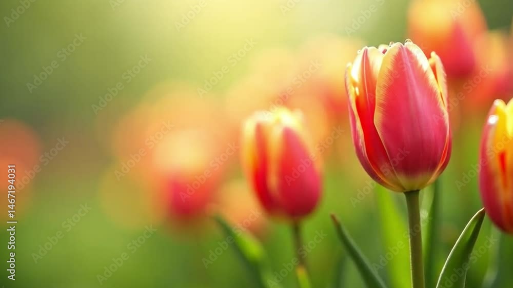 Charming Tulip Field: Captivating Macro Shot of Colorful Blooming Flowers Charming Tulip Field: Captivating Macro Shot of Colorful Blooming Flowers
