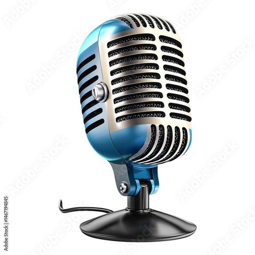 Classic microphone on a stand isolated on a transparent background