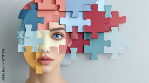 Exploring the Intricacies of the Human Mind Through the Symbolism of Puzzle Pieces on a Woman's Head
