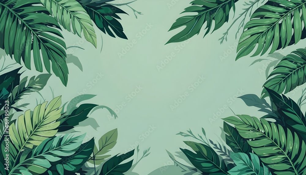 Minimal Green Tropical Leaves Background Vector with Botanical and Jungle Leaves Line Art for Summer Exotic Concept Minimal Green Tropical Leaves Background Vector with Botanical and Jungle Leaves Line Art for Summer Exotic Concept