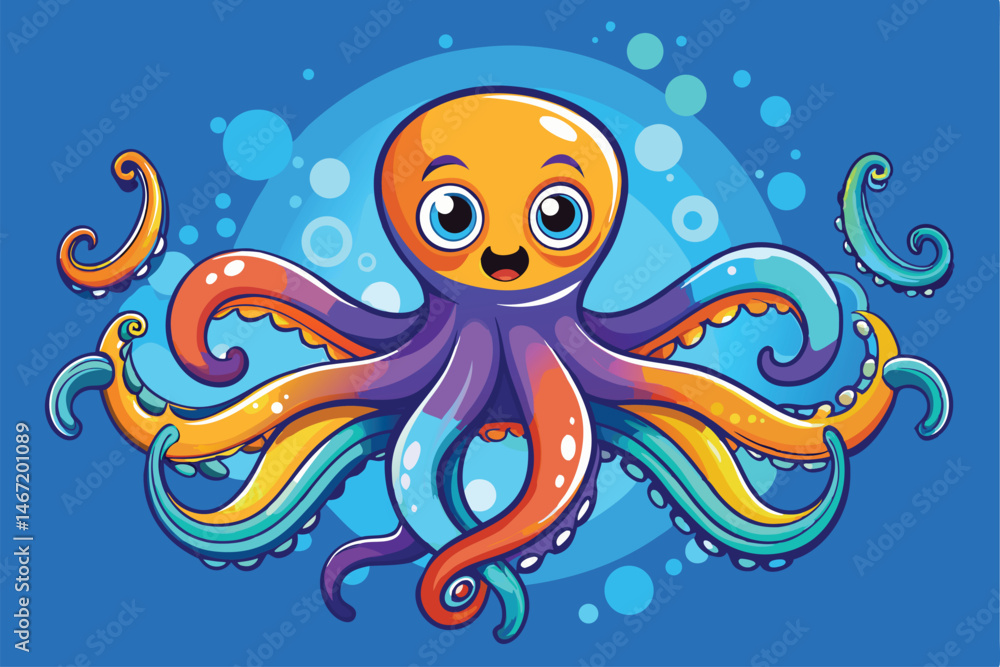 Fototapeta premium Vector illustration of octopus isolated on white background.