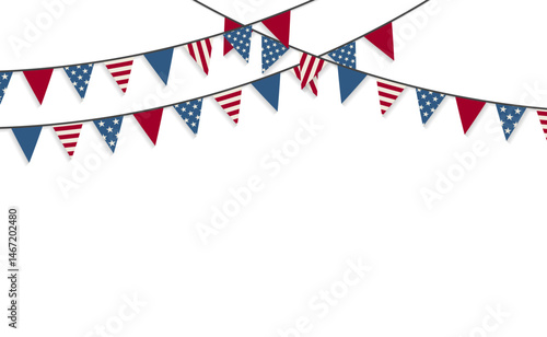 America triangle flag garland isolated on white background. Vector illustration