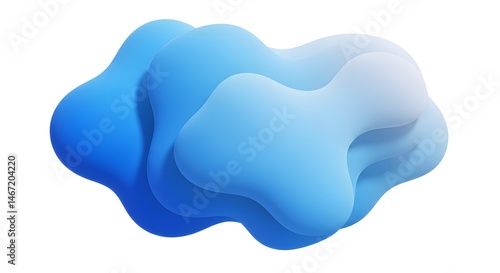 An abstract organic stain with layered blue gradients and soft shadows, isolated on a white background
